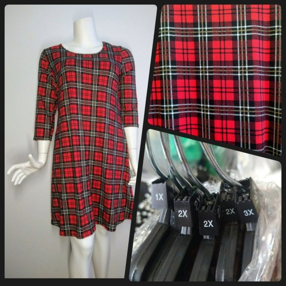 Holiday Christmas cheer plaid tunic Dress Plus sizes 1X-2X-3X - Picture 1 of 10